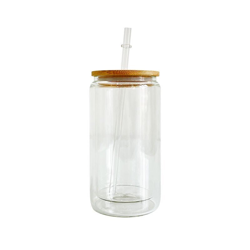 16oz sublimation Glass Cups Tumbler Beer Can W/Bamboo Lids transparent/ frosted，Bamboo lids and straws – Tumblerbulk