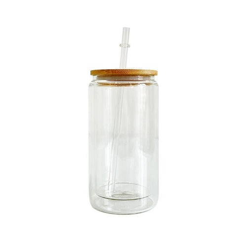 16oz /20oz CASE (25 UNITS) Double Wall Glass Cup Blank Sublimation Skinny Straight Snow Globe With Lid And Straw - OTL