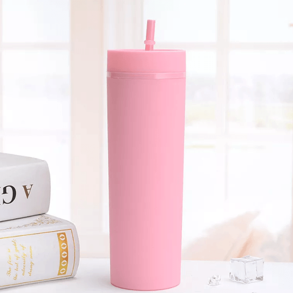 Skinny Acrylic Tumbler With Lid And Straw, Matte Pastel Colored