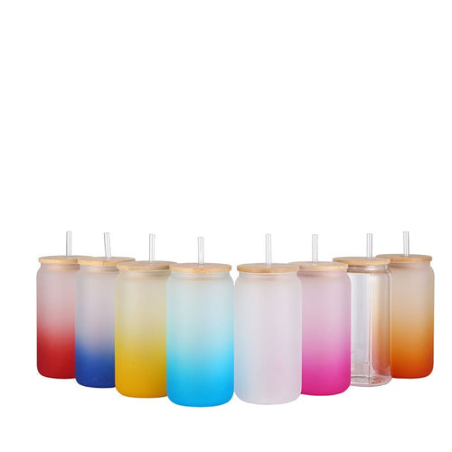 16oz Case 30Unit Gradient Tumbler Single Layer Heat Resistant Borosilicate Cold Color Tumbler With Bamboo Lid And Straw - OTL